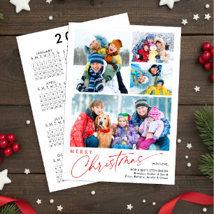 Cartão De Festividades Calendário de 4 Fotos Feliz Natal com Letra Minima