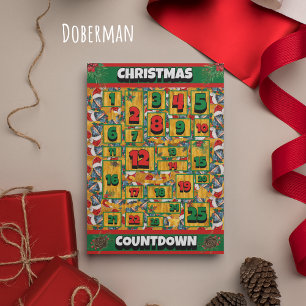 Cartão De Festividades Calendário de Advento de Natal do Cão Doberman