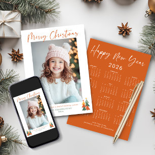 Cartão De Festividades Calendário de Foto de Natal Laranja Bastante Queim