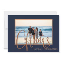 Calendário de Fotos Azul e Dourado de Boas Festas