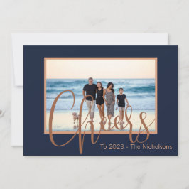 Cartão De Festividades Calendário de Fotos Azul e Dourado de Boas Festas