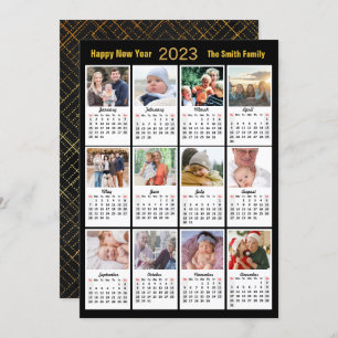 Cartão De Festividades Calendário de Script Dourado de Foto da Família Mo