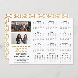 Cartão De Festividades Calendário de Script Dourado Moderno da Foto Comer