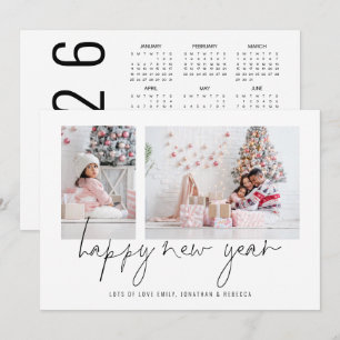 Cartão De Festividades Calendário do Elegant 2 Photo Feliz ano novo 2026