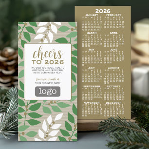 Cartão De Festividades Calendário e logotipo - Ramais verdes Dourados - E