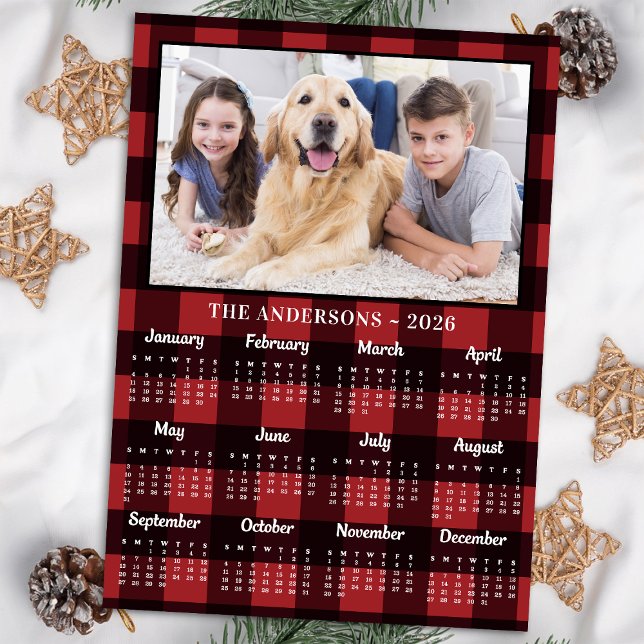 Cartão De Festividades Calendário Fotográfico do Cão da Família de Xadrez (Criador carregado)