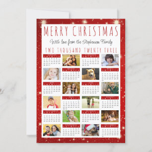Cartão De Festividades Calendário Moderno de 2023 com 12 Colagens de Foto