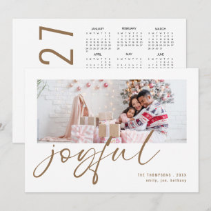 Cartão De Festividades Calendário Moderno de Fotos de Natal Alegre Dourad