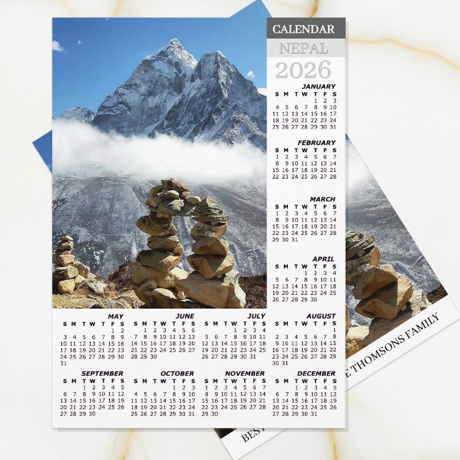 Cartão De Festividades Calendário Nepal 2026, Ama Dablan, Sagarmatha (Nepal Calendar 2026 / New Years Custom Wishes Card)