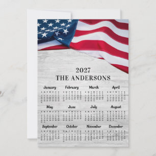 Cartão De Festividades Calendário Patriótico de Madeira com Bandeira Amer