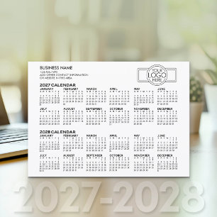 Cartão De Festividades Calendário Simples 2027 2028 - Logotipo e Informaç