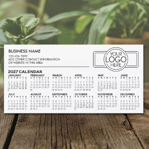 Cartão De Festividades Calendário Simples de 2027 com Logotipo e Informaç
