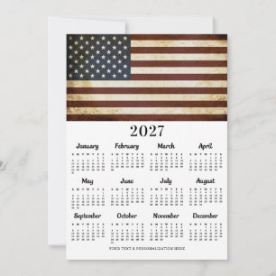 Cartão De Festividades Calendário Vintage American Flag Patriótico 12 Mes