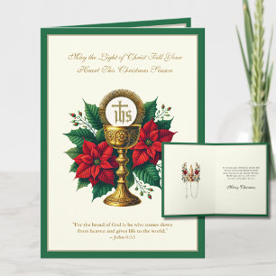 Cartão De Festividades Cálice da Eucaristia Católica com Poinsettias