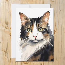 Cartão De Festividades Calico Cat Portrait de Aquarela
