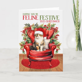 Cartão De Festividades Calico Christmas Cat FELINE Festivo