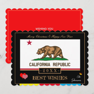 Cartão De Festividades California Flag & Feliz ano novo /Best Wish EUA