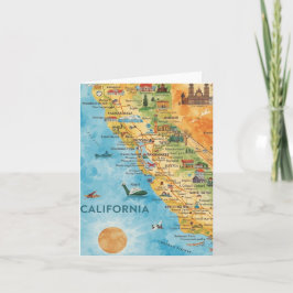 Cartão De Festividades California Illustrated Watercolor Map Art