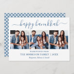 Cartão De Festividades Caligrafia 3 Foto Dusty Blue Gingham Hanukkah<br><div class="desc">Modern Trendy Calliographic 3 Photo Family Collage Happy Hanukkah Card - Dusty Blue e White Xadrez Gingham Back</div>