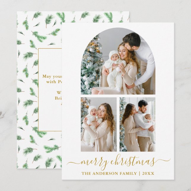 Cartão De Festividades Caligrafia 3 Fotografias de Pinheiros Aquálgicos D (Frente/Verso)