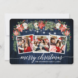 Cartão De Festividades Caligrafia Azul Madeira Aquarela Floral 3 Foto