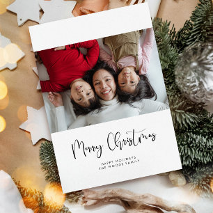 Cartão De Festividades Caligrafia branca moderna Foto de Natal feliz