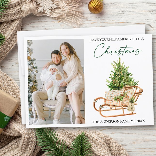 Cartão De Festividades Caligrafia Cana-d-Água Pines Sleigh Foto (Customize to change your personalized text size or text style)