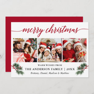 Cartão De Festividades Caligrafia Cana-de-Água Pinheiros Berries 3 Fotogr