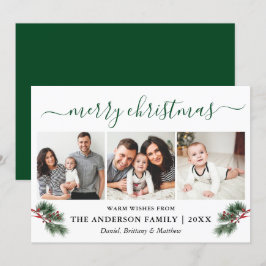 Cartão De Festividades Caligrafia Cana-de-Água Pinheiros Berries 3 Fotogr