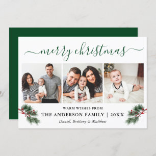 Cartão De Festividades Caligrafia Cana-de-Água Pinheiros Berries 3 Fotogr