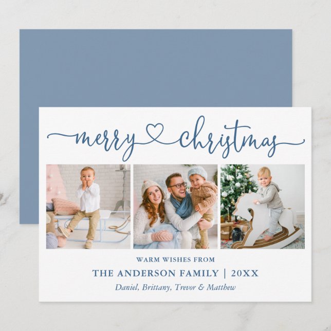 Cartão De Festividades Caligrafia Copo Natal 3 Foto Dusty Blue (Frente/Verso)