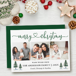 Cartão De Festividades Caligrafia Coração Pinheiros de Natal 3 Foto Verde