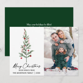 Cartão De Festividades Caligrafia de árvore de pinheiro de aquarela Verde