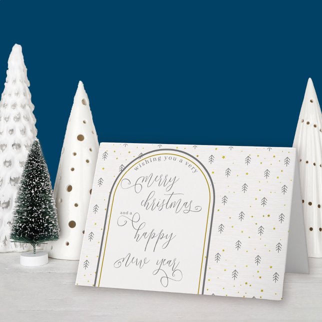 Cartão De Festividades Caligrafia de Natal e Ano Novo e Pinheiro Nórdico (Christmas & New Year holiday card available professionally printed or as printable digital download)