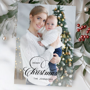 Cartão De Festividades Caligrafia de Natal Elegante 1-Foto