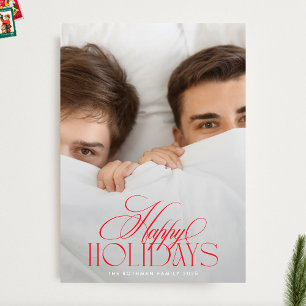 Cartão De Festividades Caligrafia de Natal Elegante Vermelho e Branco 2 F