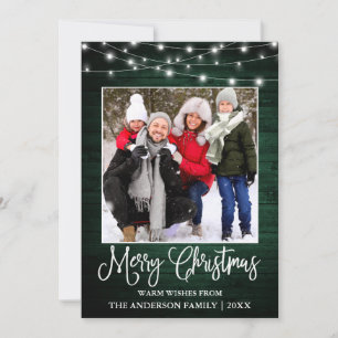 Cartão De Festividades Caligrafia de Natal Foto das Luzes de Madeira Verd