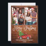 Cartão De Festividades Caligrafia de Natal Madeira Caminhão Vermelho 2 Fo<br><div class="desc">Roteiro de Caligrafia Feliz Natal Russo Madeira Aquarela Vintage Red Truck com Cartão de Férias da Família de Árvores de Natal 2</div>