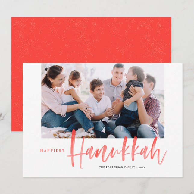 Cartão De Festividades Caligrafia de Pincel Vermelho - Foto mais feliz de (Frente/Verso)