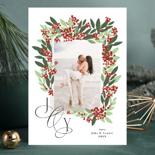 Cartão De Festividades Caligrafia de Recém-Casados JOY Floral Natal Foto
