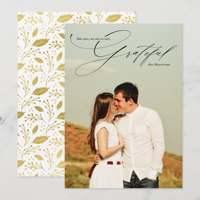 Cartão De Festividades Caligrafia de Roteiro Grato Foto Completa (Frente/Verso)