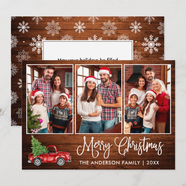 Cartão De Festividades Caligrafia Divertida Madeira Natal Caminhão Vermel (Frente/Verso)