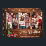 Cartão De Festividades Caligrafia Divertida Madeira Natal Caminhão Vermel<br><div class="desc">Cláusula de Caligrafia Moderna Script 3 Fotografia Família Colagem Feliz Cartão de Natal - Watercolor Vintage Red Truck com Árvore de Natal - Madeira russa do País com Flocos de Neve</div>