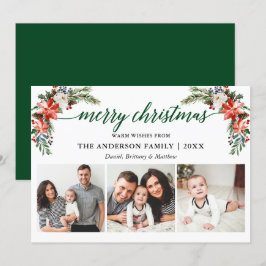 Cartão De Festividades Caligrafia Elegante Aquarela Invernal Verde Floral