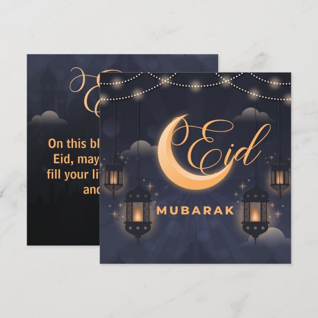 Cartão De Festividades Caligrafia Elegante Eid Mubarak (Frente/Verso)