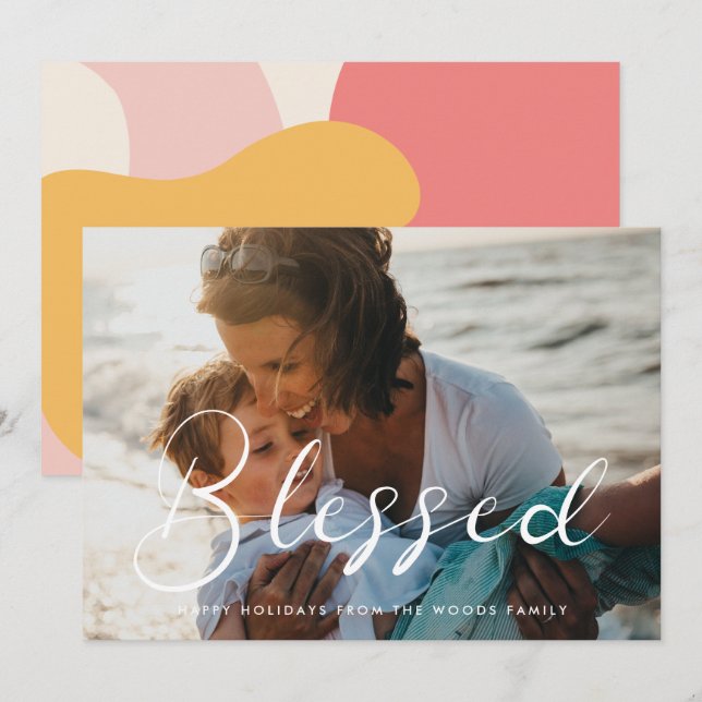 Cartão De Festividades Caligrafia Elegante Foto Inspiracional Abençoada (Frente/Verso)