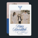 Cartão De Festividades Caligrafia elegante, simples foto da família Hanuk<br><div class="desc">Cartão de Férias da Família Hanukkah,  simples caligrafia elegante</div>