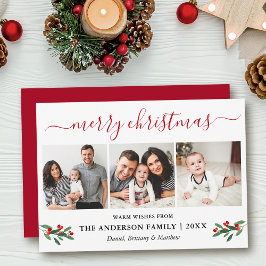 Cartão De Festividades Caligrafia Feliz Natal 3 Foto Red Holly