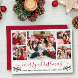 Cartão De Festividades Caligrafia Feliz Natal 5 Foto Red Holly<br><div class="desc">A Carta de Natal Merry Collage da Família Fotográfica do Script de Caligrafia Moderno 5 inclui Watercolor Christmas Holly Berries - Script Vermelho</div>