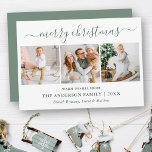 Cartão De Festividades Caligrafia Feliz Natal Sage Green 3 Foto<br><div class="desc">Modern Trendy Calliographic 3 Photo Family Collage Cartão de Natal Feliz - Verde Sage</div>